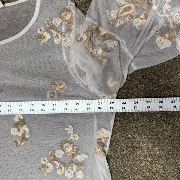 Soft Surroundings Embroidered Mesh Tunic Top Womens XL White Floral Bell Sleeve - Picture 11 of 15